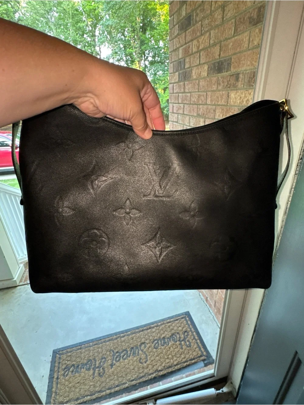 Inspired Black Embossed Hobo Shoulder Bag